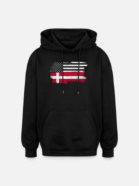 Grunge US Danish Flag Fusion - Oversized Unisex Hoodie - black