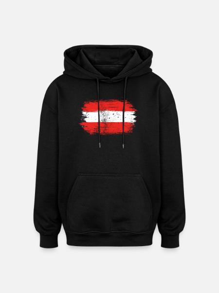 Red-White-Red Brush Flag - Oversized Unisex Hoodie - black