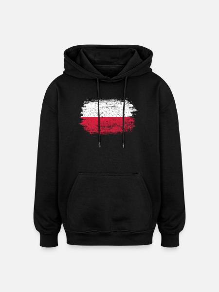Polish Flag Brush Stroke - Oversized Unisex Hoodie - black