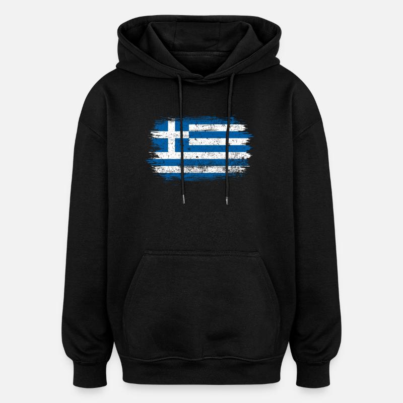 Drapeau grec brossé - Sweat à capuche oversize unisexe - noir