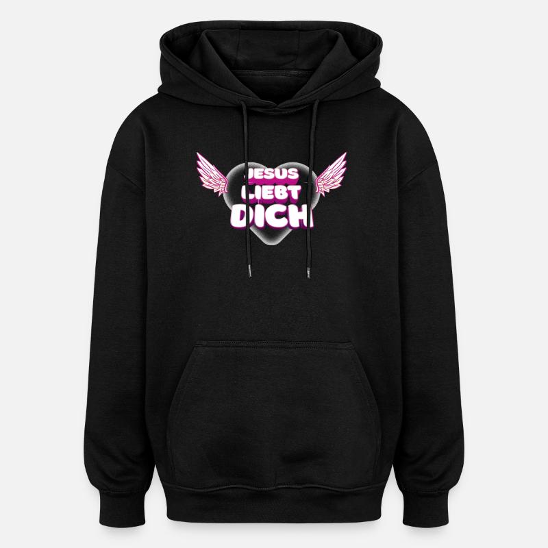 Jésus vous aime - Sweat à capuche oversize unisexe - noir