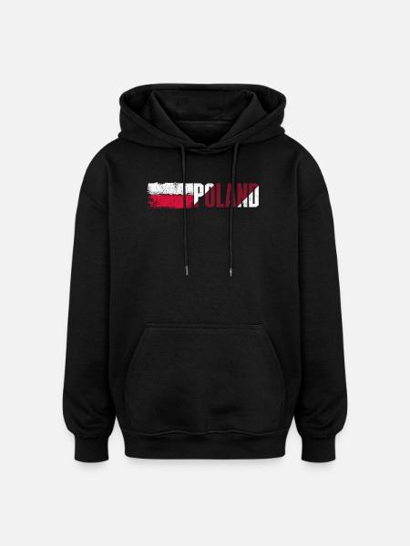 Poland Flag Bold Typography - Oversized Unisex Hoodie - black