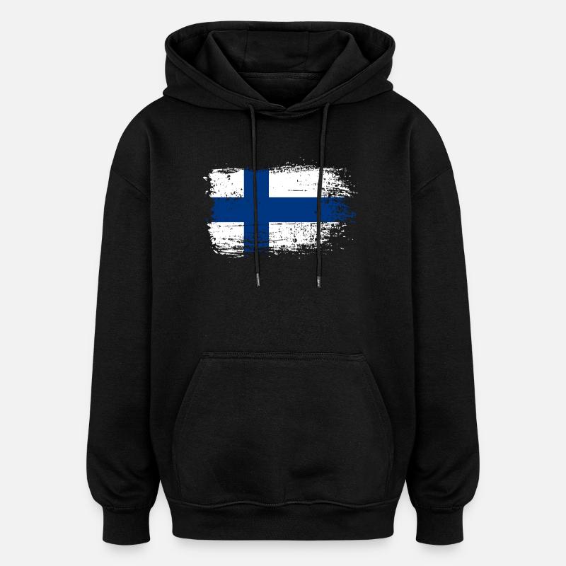 Graphique du drapeau finlandais Grunge - Sweat à capuche oversize unisexe - noir
