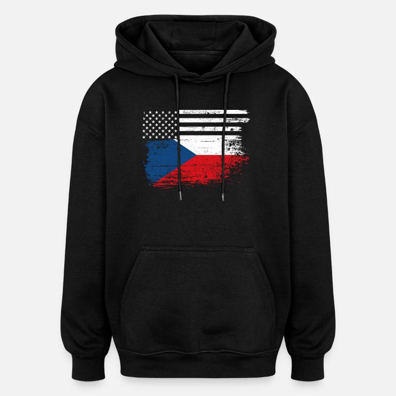 Drapeau Fusion US Tchèque - Sweat à capuche oversize unisexe - noir