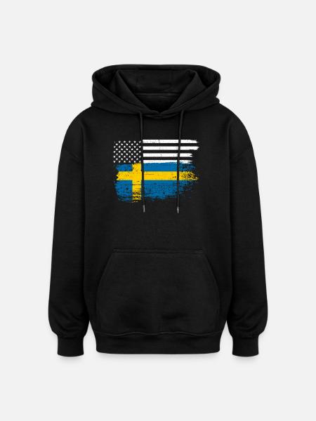 Flag Fusion: US Nordic Brush - Oversized Unisex Hoodie - black