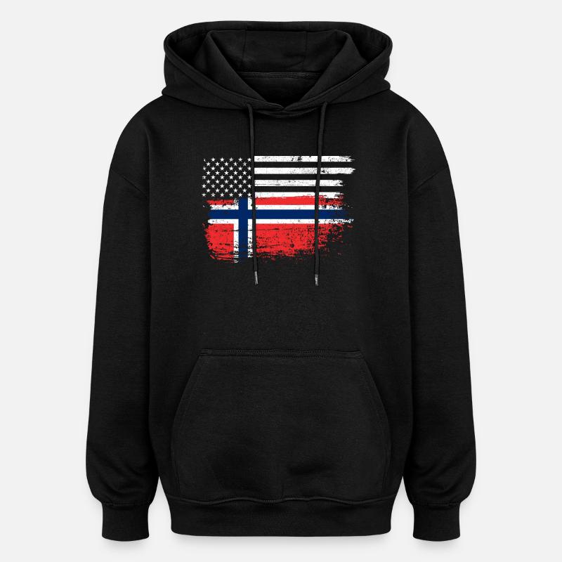 Grunge États-Unis Norvège Drapeau Mash - Sweat à capuche oversize unisexe - noir