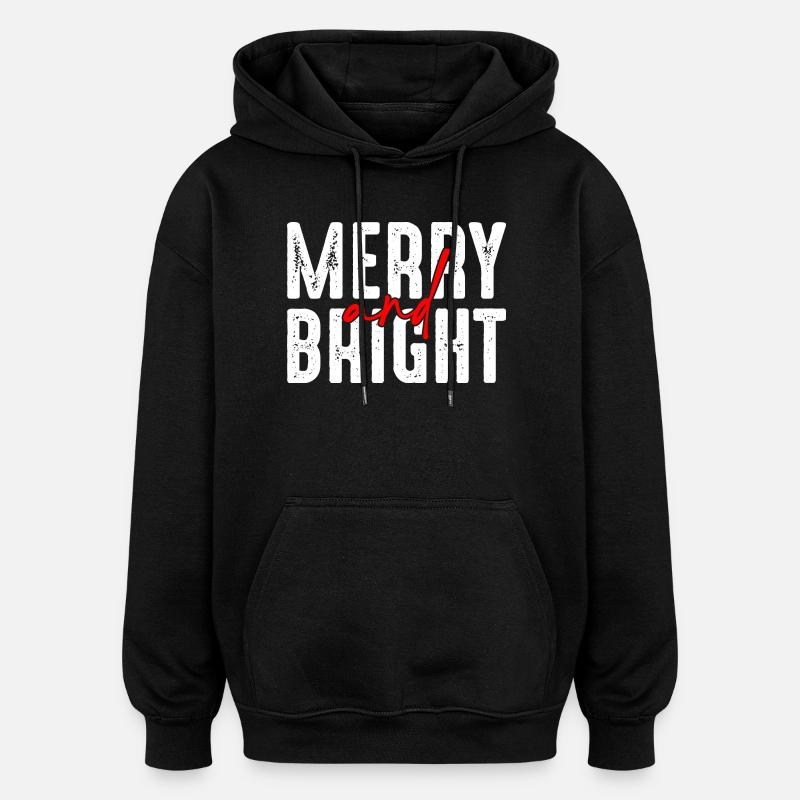 Merry and Bright Christmas Script - Oversized Unisex Hoodie - black