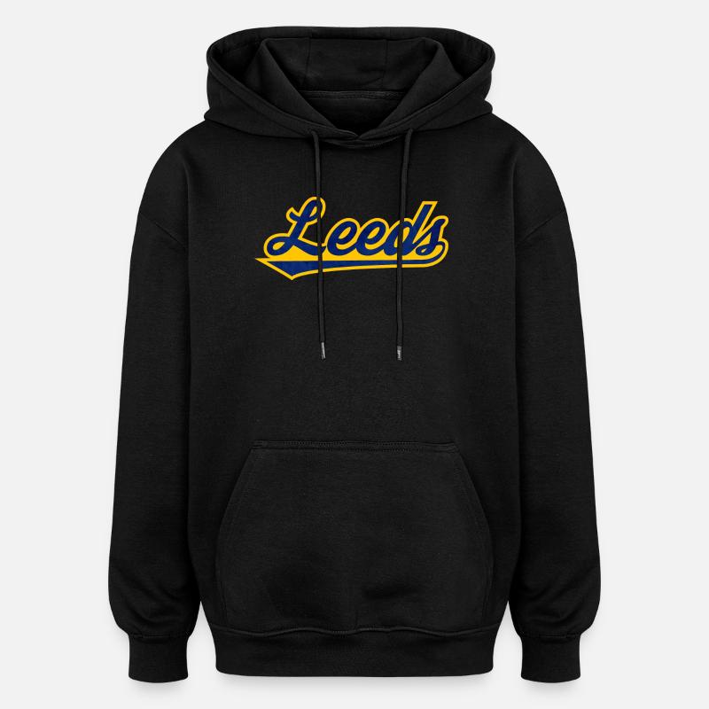 Leeds Script Logo Blau Gelb - Oversized Unisex Hoodie - Schwarz