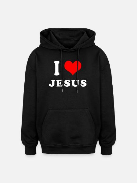 J'aime Jésus - Sweat à capuche oversize unisexe - noir