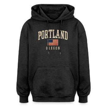 Portland Oregon USA - Oversized Unisex Hoodie - charcoal grey - Front - Noah (186cm)