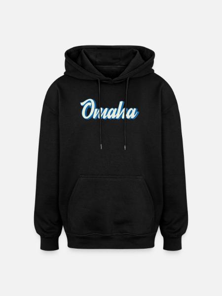 Omaha lettering in retro blue - Oversized Unisex Hoodie - black