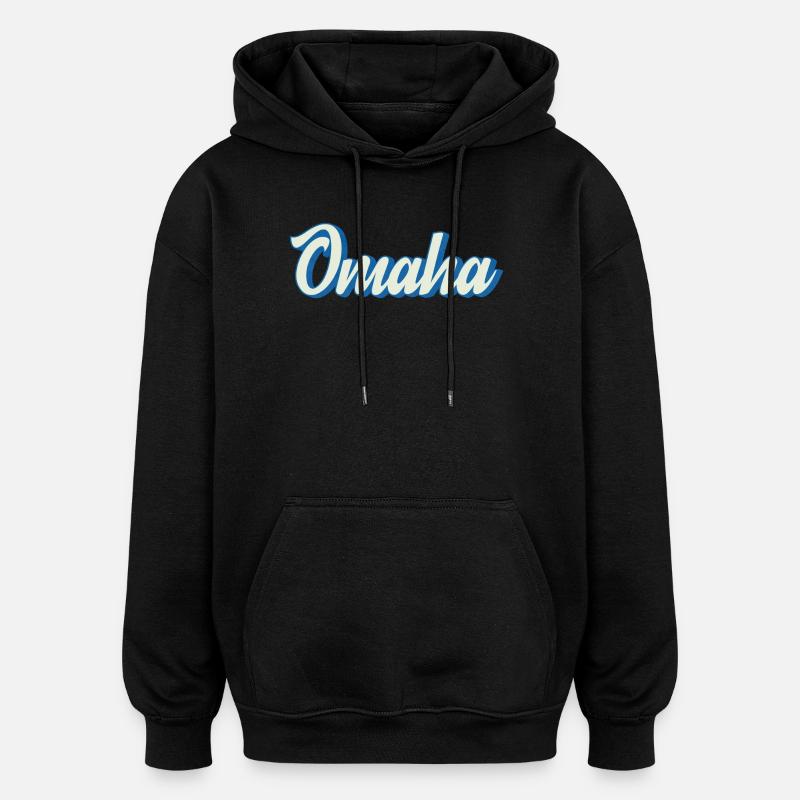 Lettrage Omaha en bleu rétro - Sweat à capuche oversize unisexe - noir
