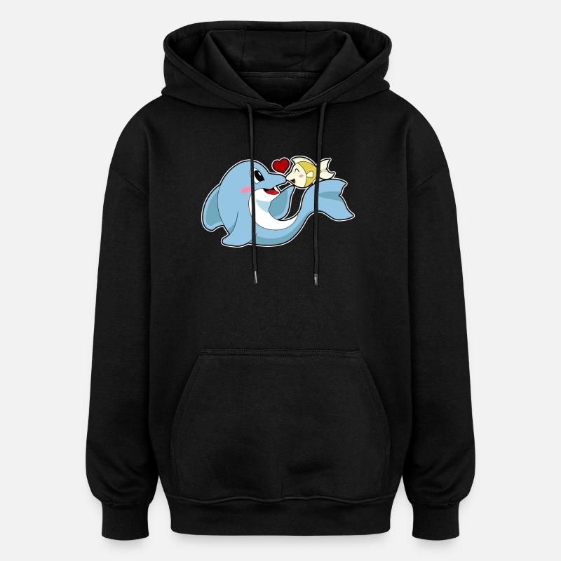 Dauphin Love Fish - Sweat à capuche oversize unisexe - noir
