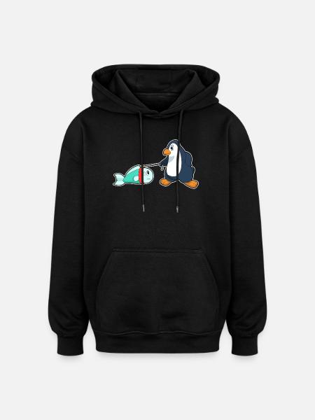 Pinguin Fisch - Oversized Unisex Hoodie - Schwarz