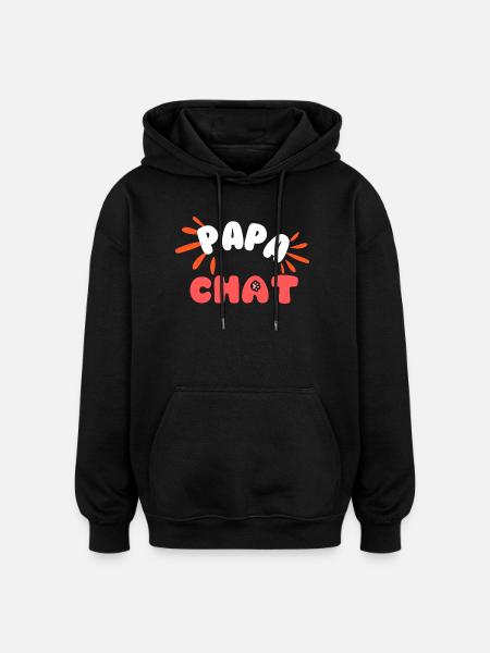 Papa Chat: Logo Amical et Pattes - Sweat à capuche oversize unisexe - noir