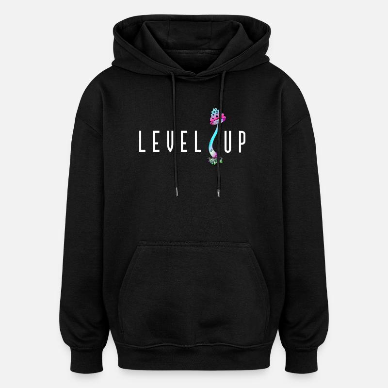 LEVEL UP Champignon - Sweat à capuche oversize unisexe - noir