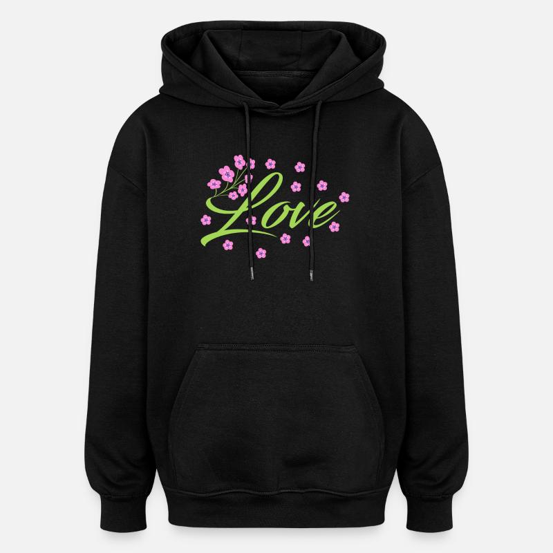 Amour - Fleurs - Sweat à capuche oversize unisexe - noir