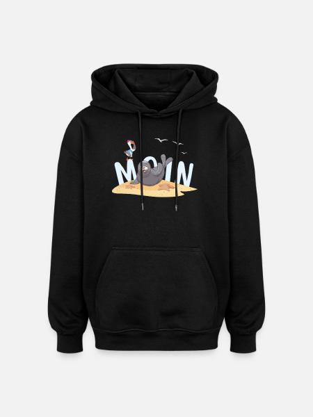 Moin Robbe Möwe Strand - Oversized Unisex Hoodie - Schwarz
