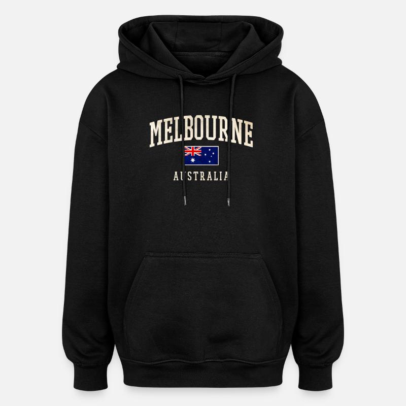 Melbourne, Australie, Design avec drapeau - Sweat à capuche oversize unisexe - noir