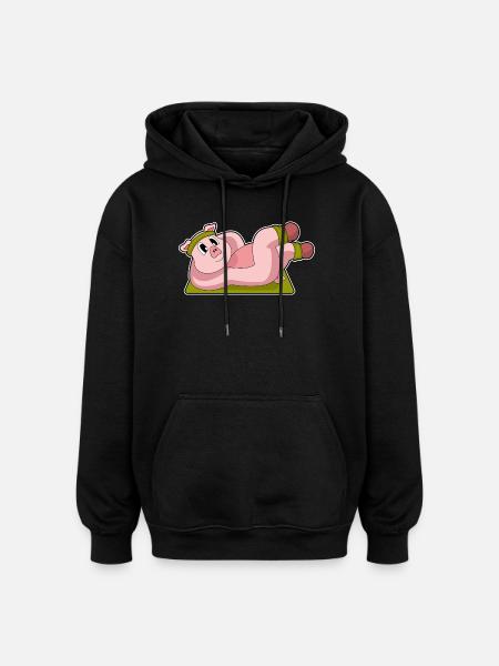 Pig Abdominal Workout Bodybuilding - Oversized Unisex Hoodie - black