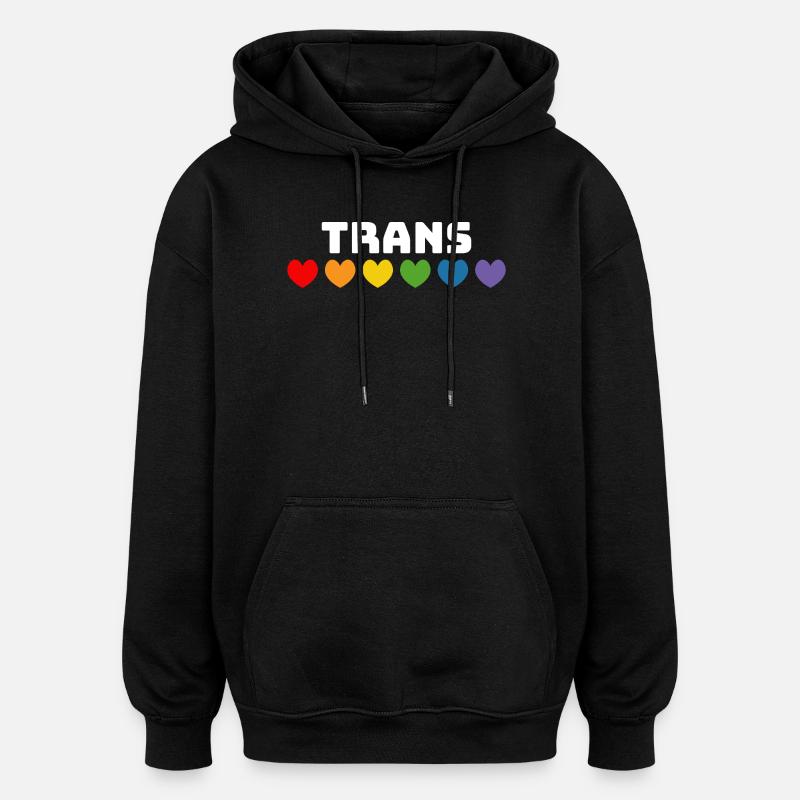 Cœur arc-en-ciel trans blanc - Sweat à capuche oversize unisexe - noir