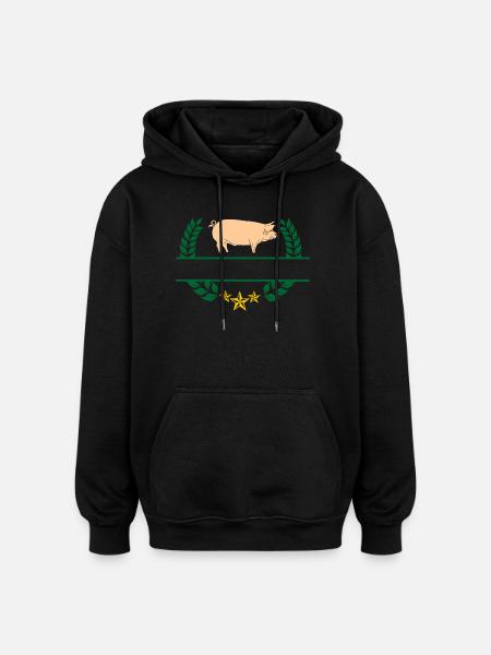 Pig in green laurel wreath - Oversized Unisex Hoodie - black