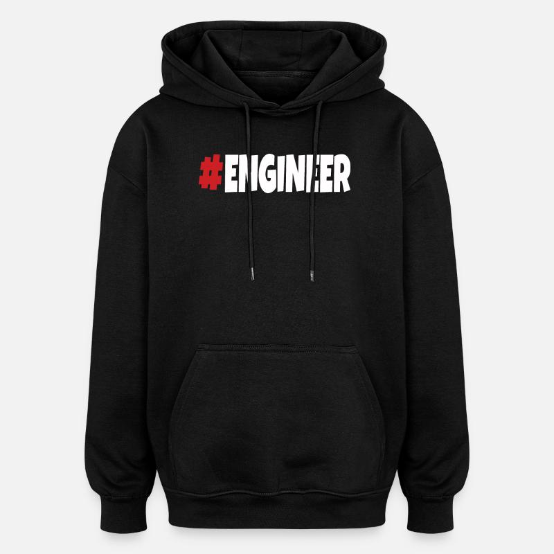 #engineer Rouge & Blanc - Sweat à capuche oversize unisexe - noir