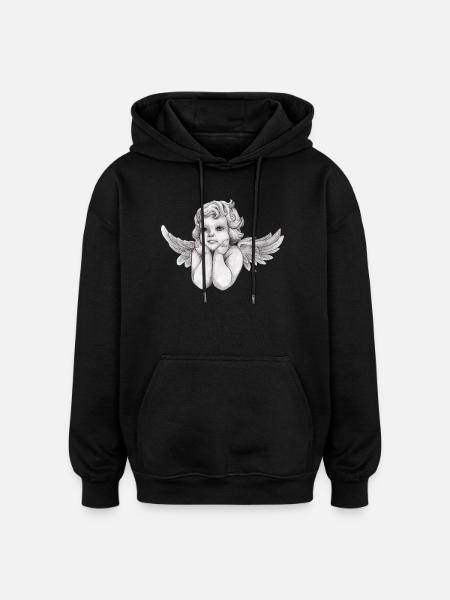 Kleine träumerische Engel-Putte - Oversized Unisex Hoodie - Schwarz