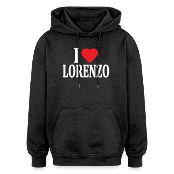 t-shirt name I love Lorenzo t-shirt gift idea - Oversized Unisex Hoodie - charcoal grey - Front - Noah (186cm)