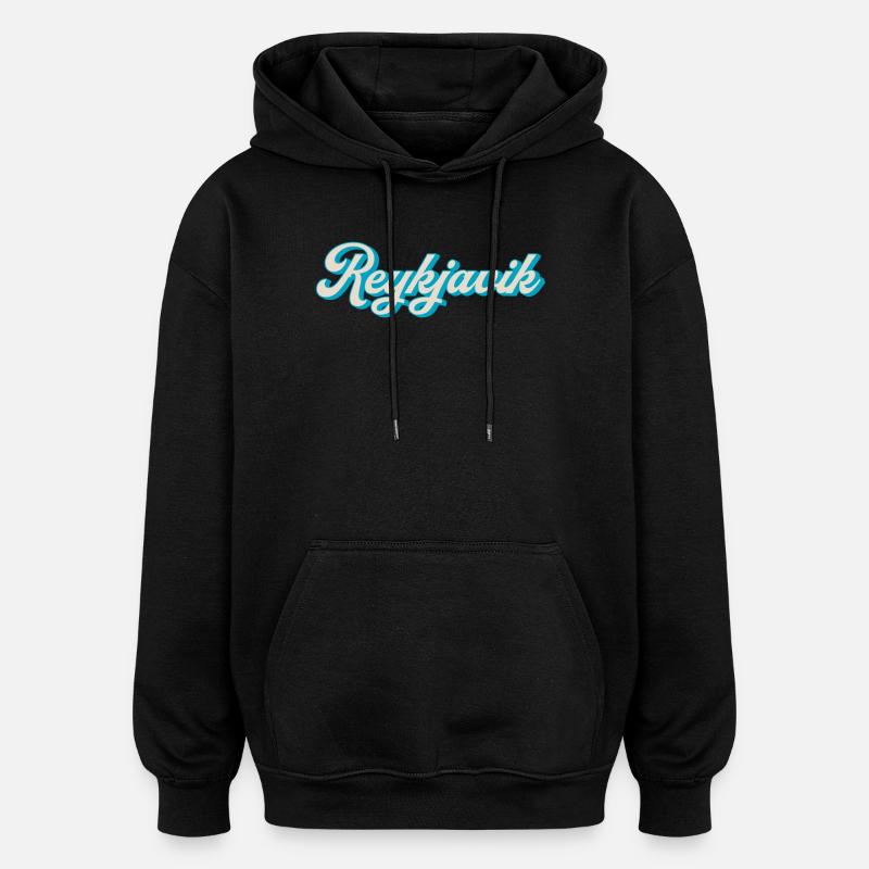 Reykjavik Neon Script - Oversized Unisex Hoodie - black