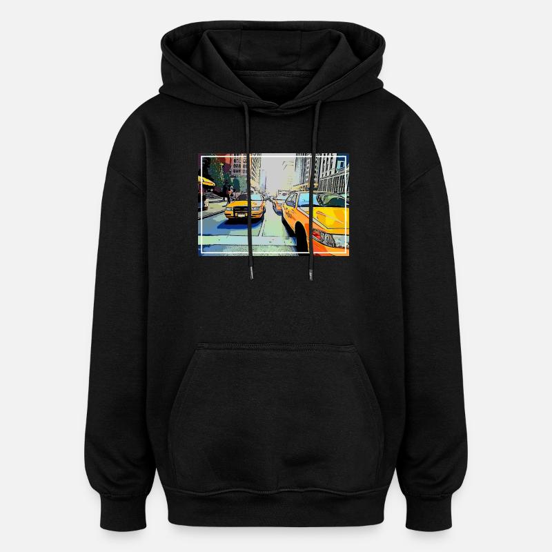 NEW YORK - Sweat à capuche oversize unisexe - noir