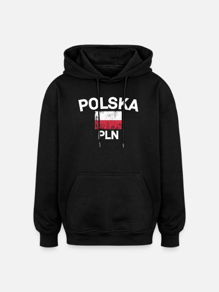 Polska Flag PLN Emblem - Oversized Unisex Hoodie - black