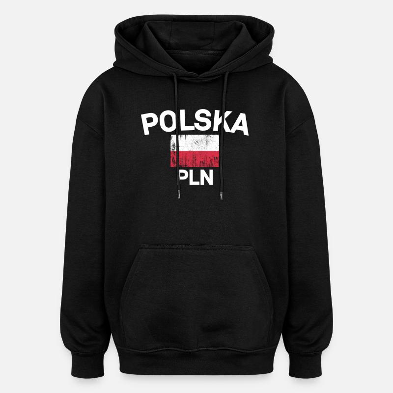 Polska Flag PLN Emblem - Oversized Unisex Hoodie - black