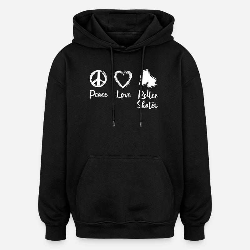 Peace Love Roller Skates - Sweat à capuche oversize unisexe - noir