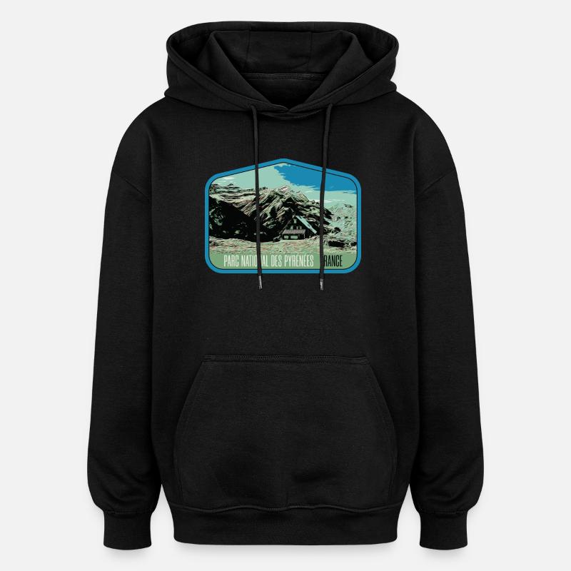 Pyrenäen-Landschafts-Wappenschild: Authentische Natur - Oversized Unisex Hoodie - Schwarz