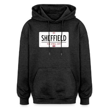 Ortsschild Sheffield - Oversized Unisex Hoodie - Anthrazit - Vorne - Noah (186cm)