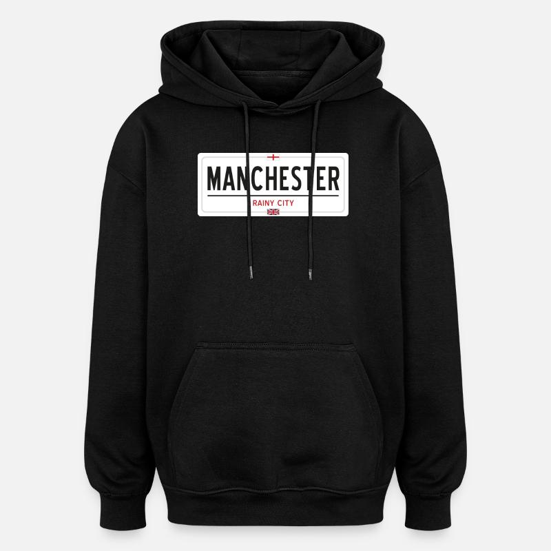 Ortsschild von Manchester - Oversized Unisex Hoodie - Schwarz