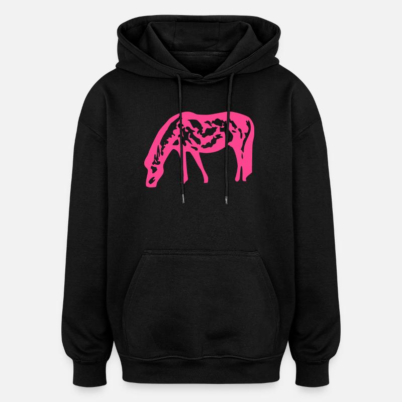 Cheval rose rose - Sweat à capuche oversize unisexe - noir
