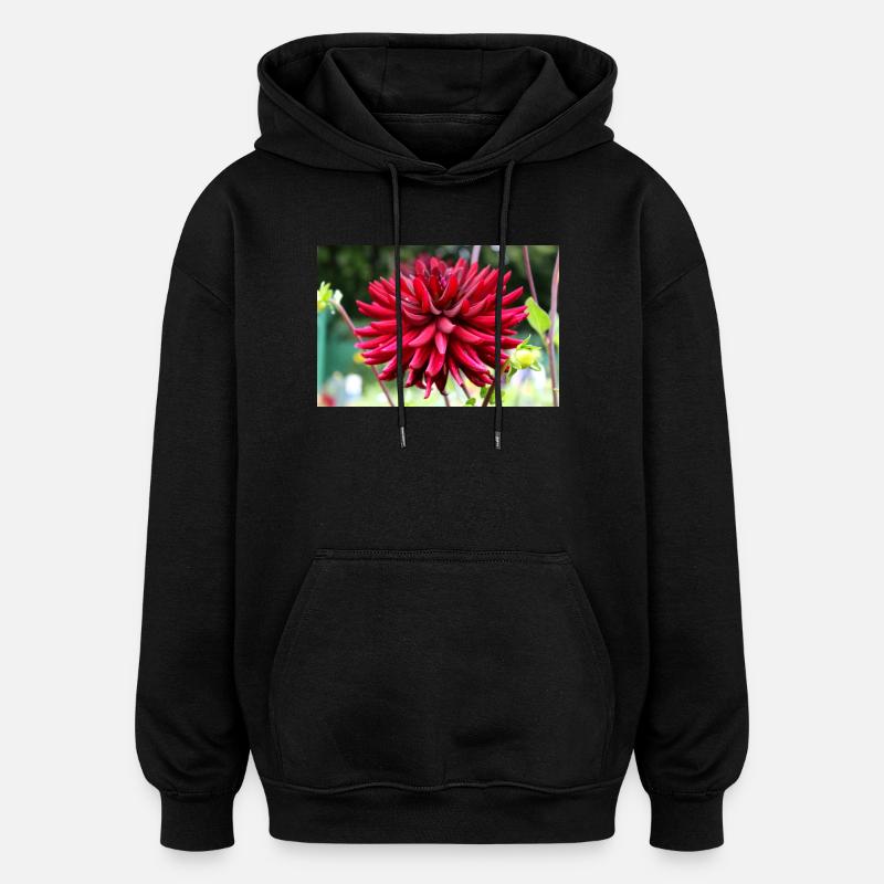Dahlia Fleur Rouge, Fleur - Sweat à capuche oversize unisexe - noir