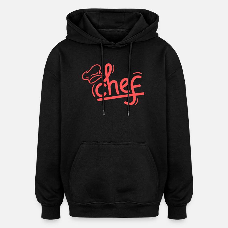 Chef Rouge Sketch Élégant - Sweat à capuche oversize unisexe - noir