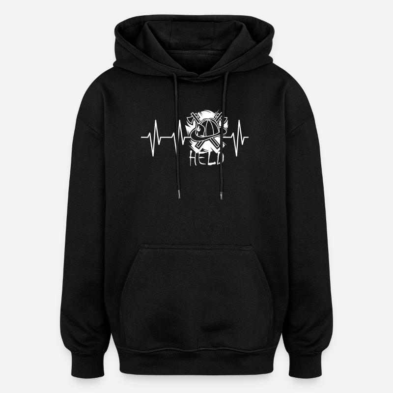 Firefighter Hero Heartbeat Firefighter Icon - Oversized Unisex Hoodie - black