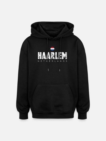 Haarlem Distressed Logo - Oversized Unisex Hoodie - black