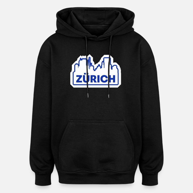Impression du logo Zurich Skyline - Sweat à capuche oversize unisexe - noir