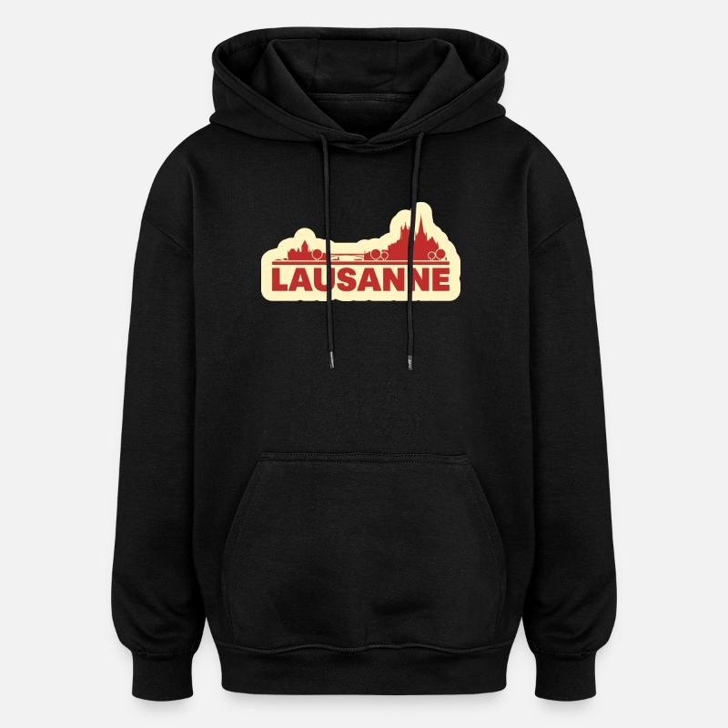 Lausanne Skyline Rétro - Sweat à capuche oversize unisexe - noir