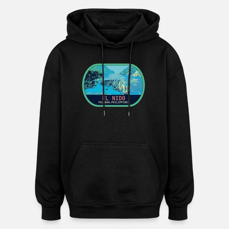Époustouflant El Nido : Vue Aérienne Paradisiaque - Sweat à capuche oversize unisexe - noir