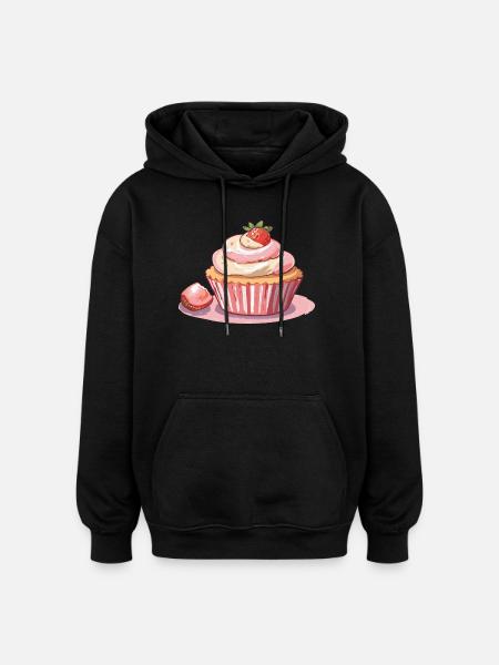 Cupcake Fraise - Sweat à capuche oversize unisexe - noir