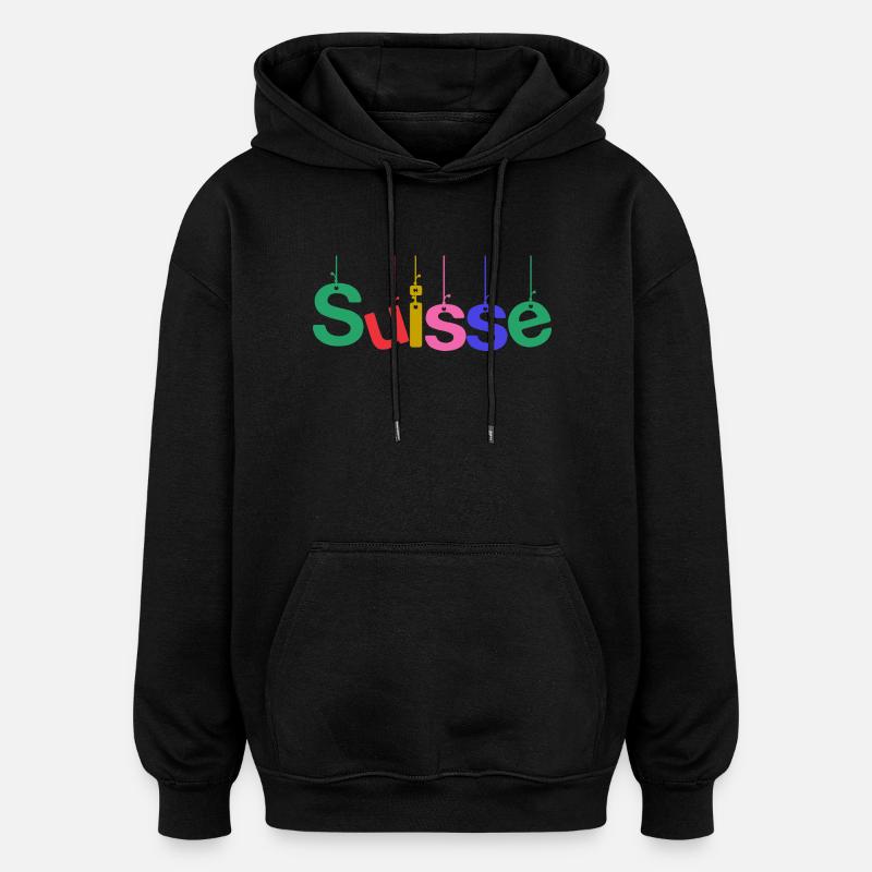 SUISSE. PAYS. GENEVE. HUMOUR. DRAPEAU - Sweat à capuche oversize unisexe - noir