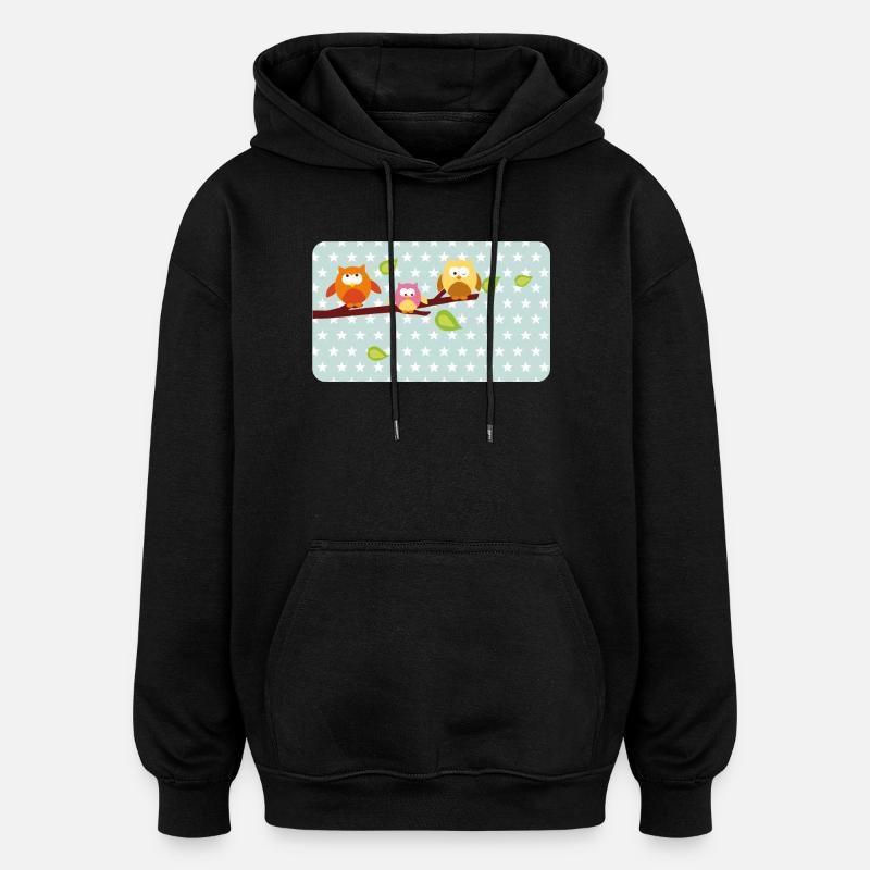 Little owls with mint asterisk | Customisable - Oversized Unisex Hoodie - black