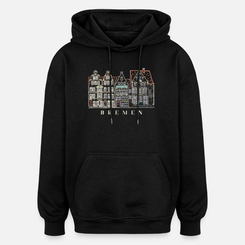 Bremen, Germany, drawing house facades - Oversized Unisex Hoodie - black