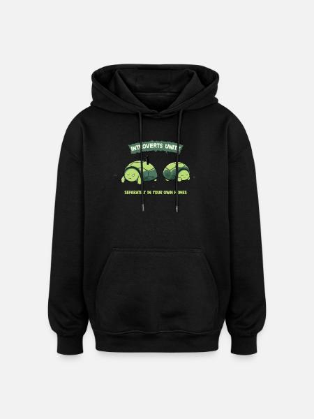 Introverts Unite Turtles - Oversized Unisex Hoodie - black